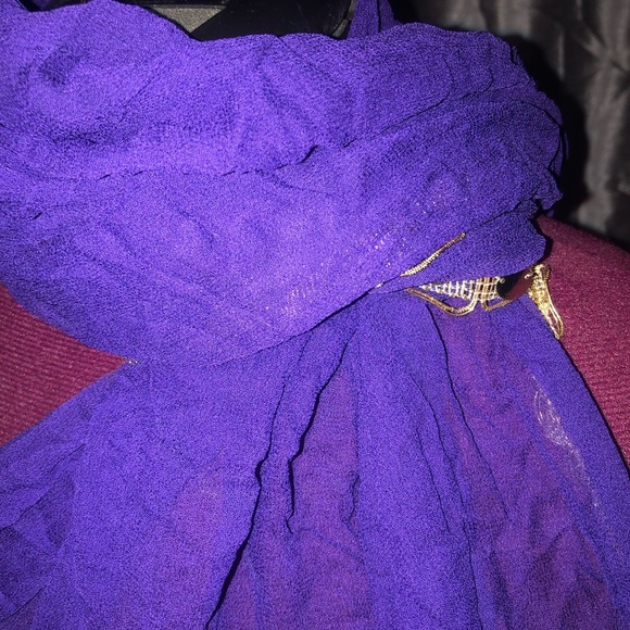 Purple and Gold Chiffon Scarf with Cascading Design used for belly dancing - Picture 2 of 5